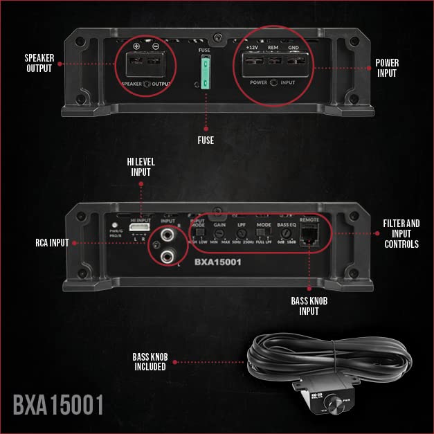 Belva Bxa15001 1500W Peak Bx Series 2 Ohm Stable Class A/B Monoblock Car Audio Mosfet Amplifier With Remote Subwoofer Level Control